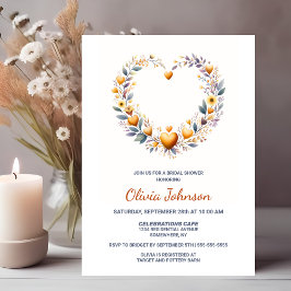 Invitación Ducha dorada floral de corazón de novia