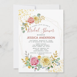 Invitación Ducha dorada floral para novias