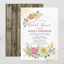 Invitación Ducha dorada floral para novias