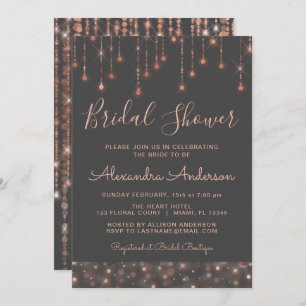 Invitación Ducha dorada gris y Rosa