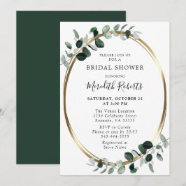 Invitación Ducha dorada metalúrgica verde Eucalyptus