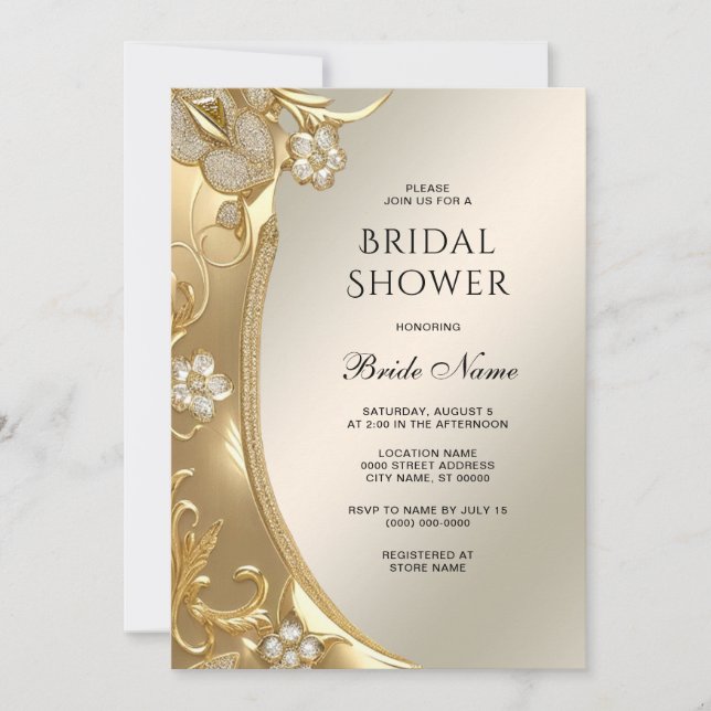 Invitación Ducha dorada ornada floral para novias