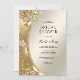 Invitación Ducha dorada ornada floral para novias