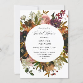 Invitación Ducha dorada, púrpura y Rubor con flores rosadas