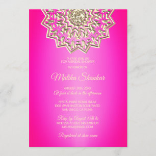 Invitación Ducha dorada rosada caliente Mandala india