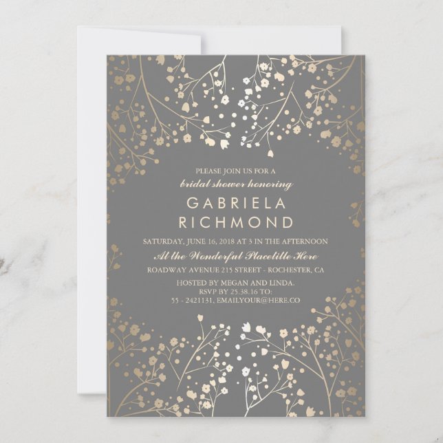 Invitación Ducha dorada y grisácea de la novia (Anverso)