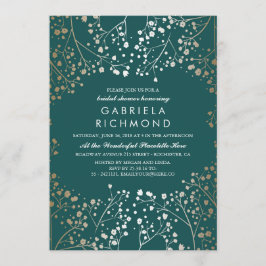 Invitación Ducha dorada y Verde azulada de la novia respirato