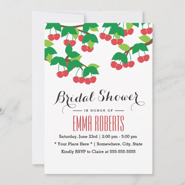 Invitación Ducha dulce simple de cerezo para novias (Anverso)