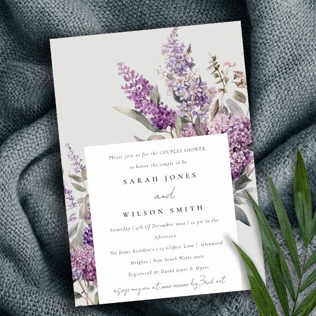 Invitación Ducha Dusky Lilac Green Cottage Floral Couples (Subido por el creador)