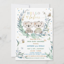 Invitación Ducha editable Koala Twin Boy