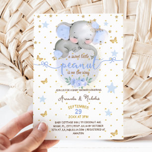 Invitación Ducha elefante Pastel Azul Bebé