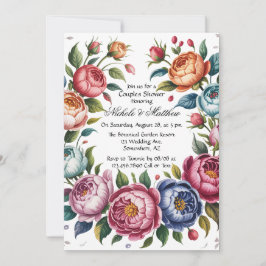Invitación Ducha Elegante Floral Wreath Couples