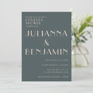 Invitación Ducha elegante minimalista Verde azulada y Rubor C
