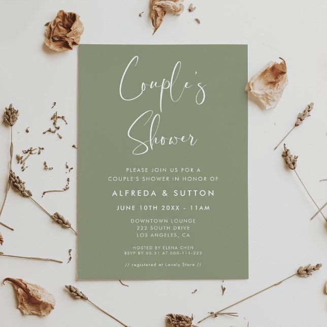 Invitación Ducha elegante y moderna de pareja verde sabio (Subido por el creador)