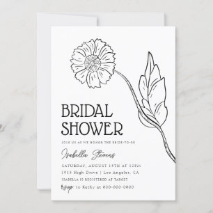 Invitación Ducha Escolar Mínima De Arte De Línea Floral