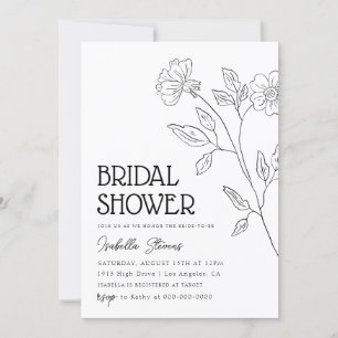 Invitación Ducha Escolar Mínima De Arte De Línea Floral