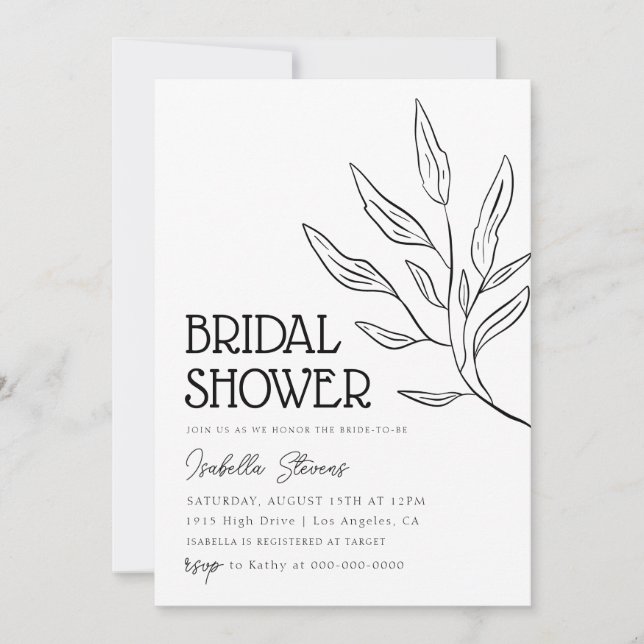 Invitación Ducha Escolar Mínima De Arte De Línea Floral (Anverso)
