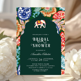 Invitación Ducha esmeralda de Elefante de Arte Folclórico Ind