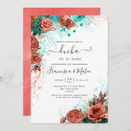 Invitación Ducha española de matrimonio floral de turquesa y 
