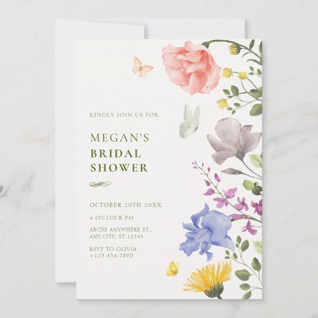 Invitación Ducha estética de jardín floral de novia (Anverso)