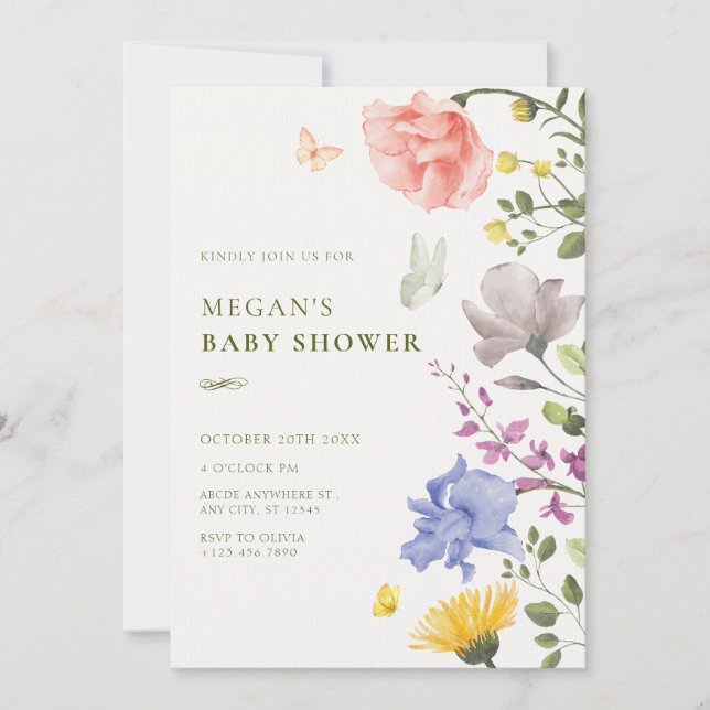 Invitación Ducha estética de jardín floral para bebés (Anverso)