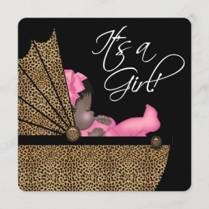 Invitación Ducha étnica de la niña del leopardo rosado