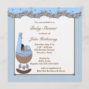 Invitación Ducha Étnica Niño Cuna Marrón Azul