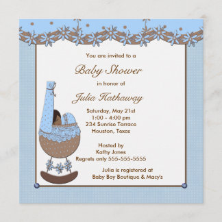 Invitación Ducha Étnica Niño Cuna Marrón Azul