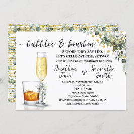 Invitación Ducha Eucalyptus Bubbles de oro y Parejas de Borbó