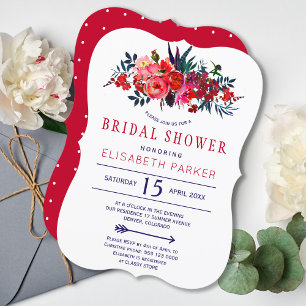 Invitación Ducha floral bohemia floral marina roja