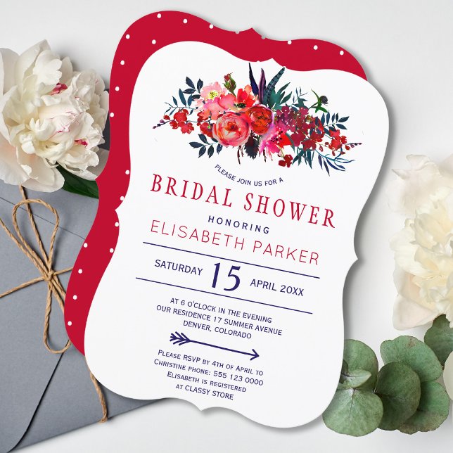 Invitación Ducha floral bohemia floral marina roja (Subido por el creador)