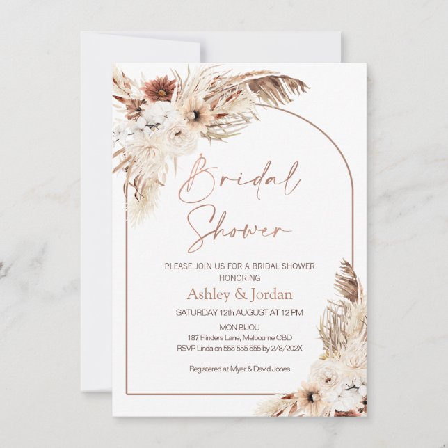 Invitación Ducha Floral Boho Terracota Arco de Oro Rosa (Anverso)