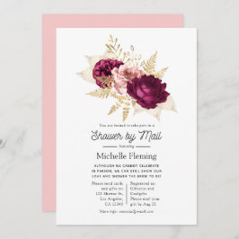 Invitación Ducha floral borgoña y rosa por correo