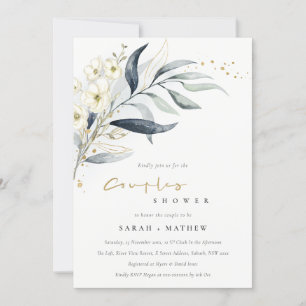 Invitación Ducha Floral Botánica de Blue Gold Leafy