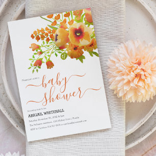 Invitación Ducha floral de acuarela naranja de otoño elegante