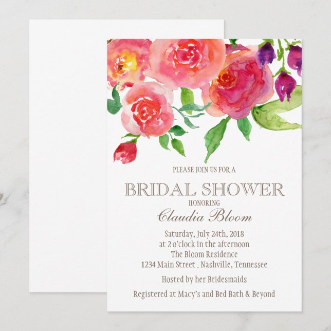 Invitación Ducha floral de color agua audaz (Anverso / Reverso)