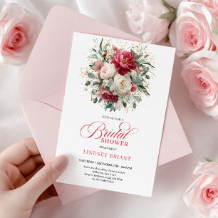 Invitación Ducha floral de glamour boho borgoña rubor verde