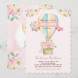 Invitación Ducha floral de la niña del globo rosado del aire