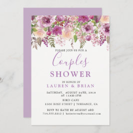 Invitación Ducha floral de lavanda púrpura para parejas mixta