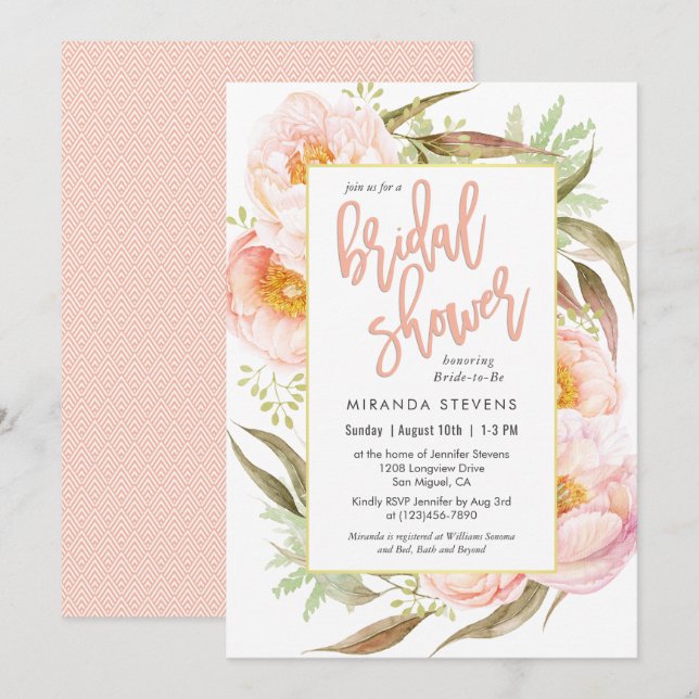 Invitación Ducha floral de novias para melodías rosadas femen (Anverso / Reverso)