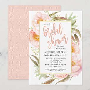 Invitación Ducha floral de novias para melodías rosadas femen
