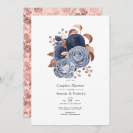 Invitación Ducha Floral de Rosa y azul turbio