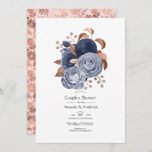Invitación Ducha Floral de Rosa y azul turbio