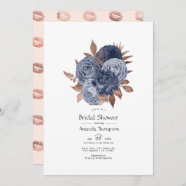 Invitación Ducha Floral de Rosa y azul turbio