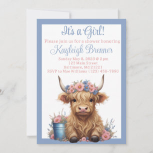 Invitación Ducha floral de vaca Highland