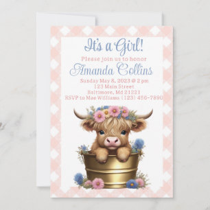 Invitación Ducha floral de vaca Highland