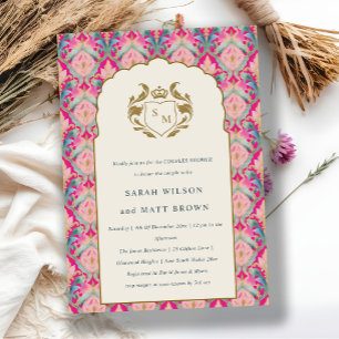 Invitación Ducha Floral Laurel Clásico De Oro Caliente Rosa