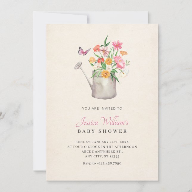Invitación Ducha floral para bebé (Anverso)