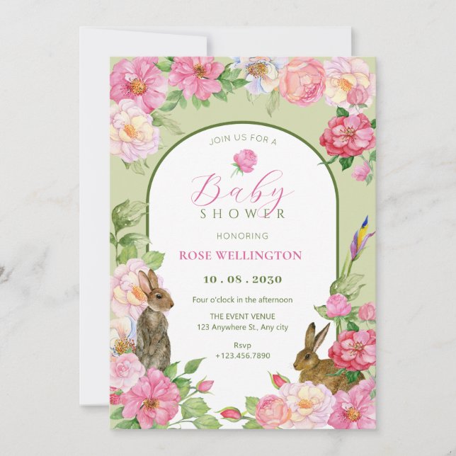 Invitación Ducha floral para bebé (Anverso)