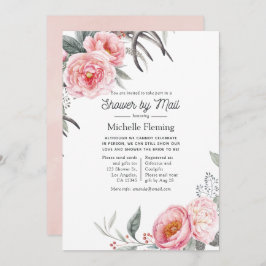 Invitación Ducha floral Pastel Rosa y Gray Boho por correo